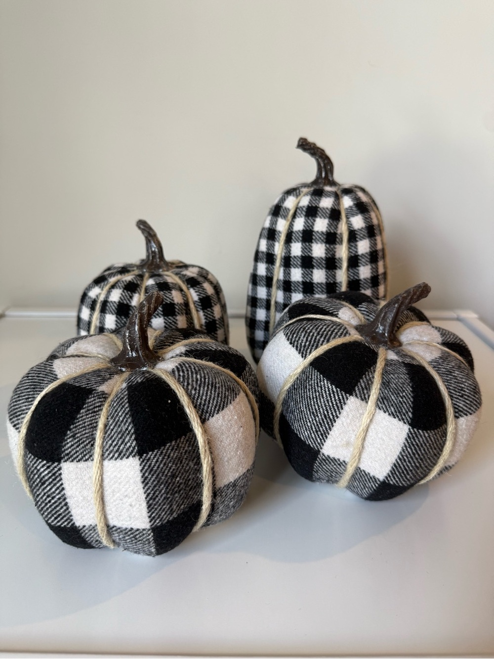 Black & White Buffalo Plaid Fabric Pumpkin Set - Home Holiday Decor